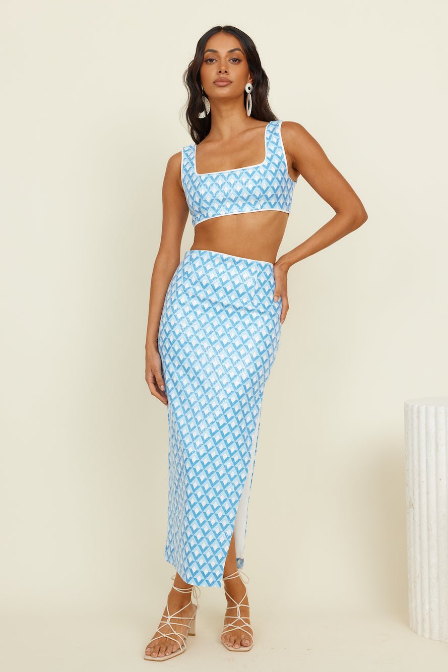 RUNAWAY THE LABEL Carla Crop Sky Geo Print